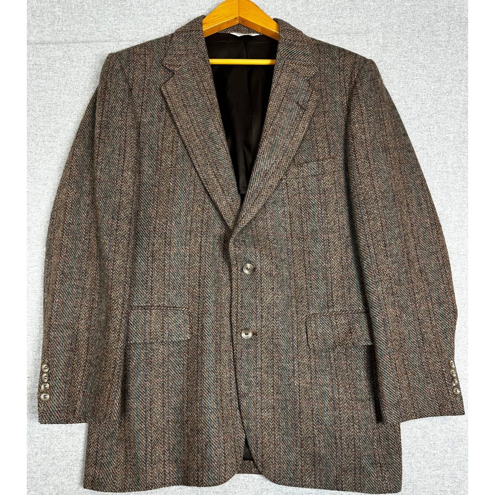 VTG Austin Grey Tweed Blazer 42L Brown Herringbone Donegal Wool Coat USA Made